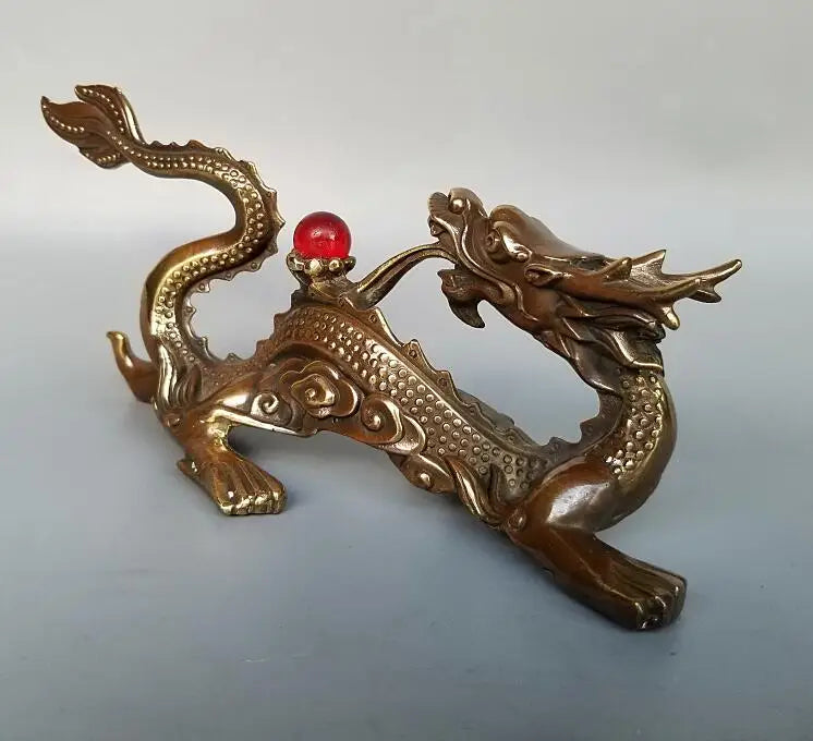 China brass Dragon play beads crafts statue