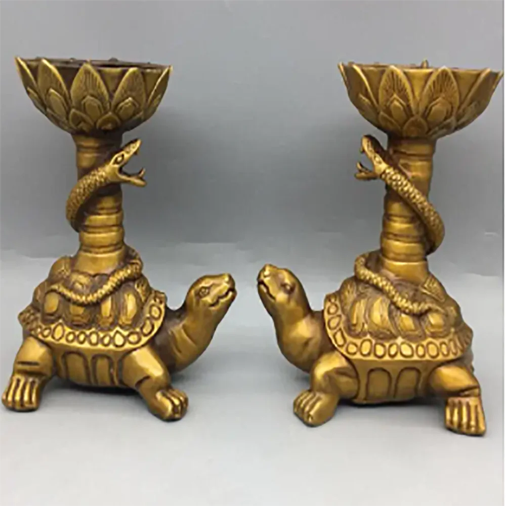 China brass Dragon turtle Candle holders crafts statue A pair