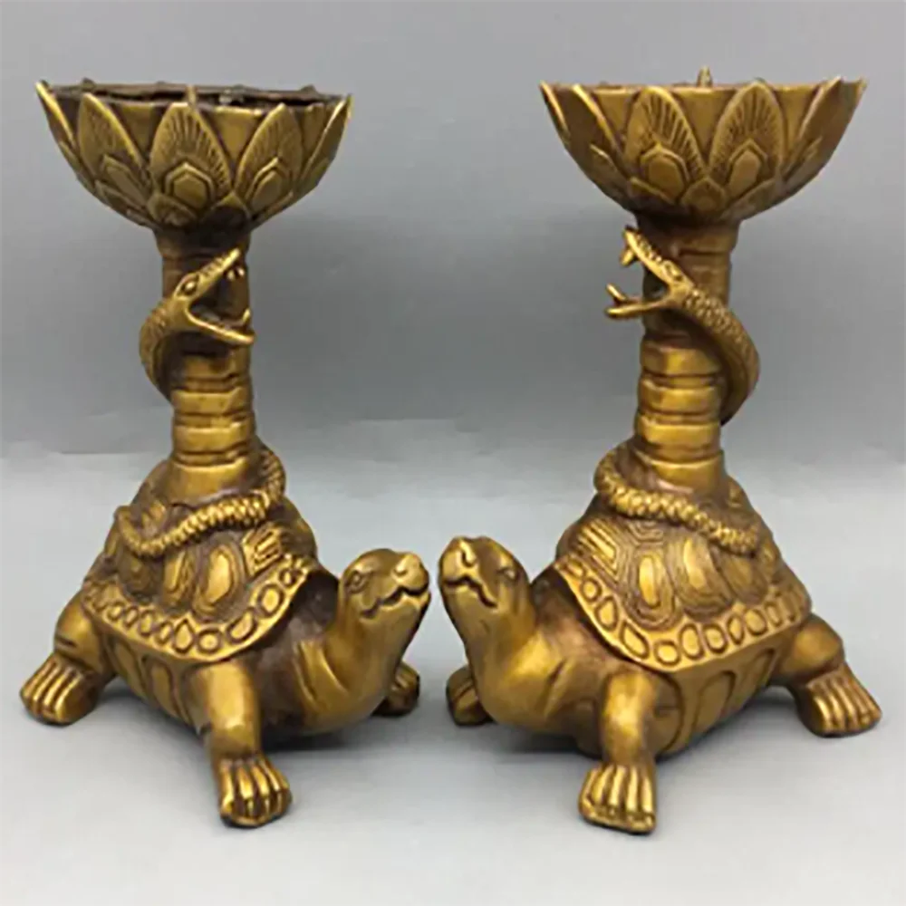 China brass Dragon turtle Candle holders crafts statue A pair