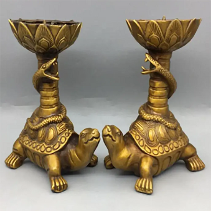 China brass Dragon turtle Candle holders crafts statue A pair
