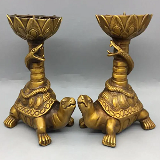 China brass Dragon turtle Candle holders crafts statue A pair