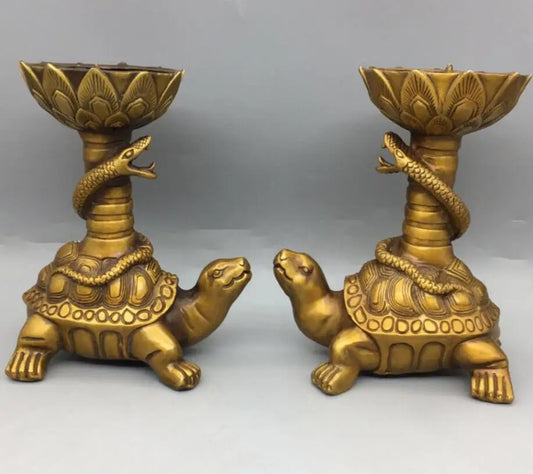 China brass Dragon turtle Candle holders crafts statue A pair
