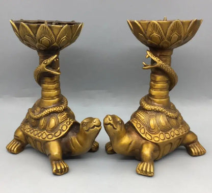 China brass Dragon turtle Candle holders crafts statue A pair