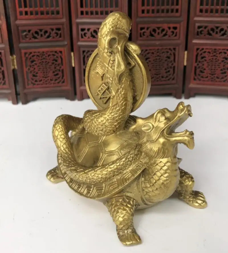 China brass Dragon turtle snake wealth crafts statue
