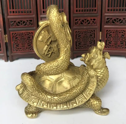 China brass Dragon turtle snake wealth crafts statue
