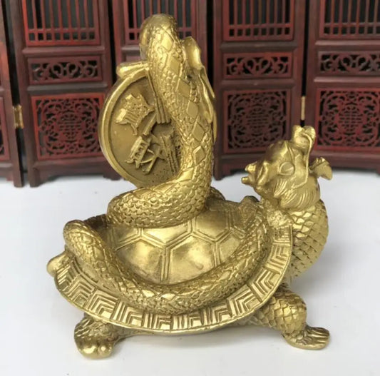 China brass Dragon turtle snake wealth crafts statue