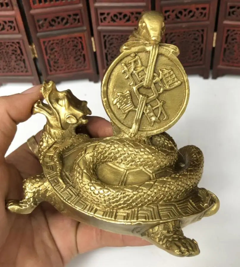 China brass Dragon turtle snake wealth crafts statue