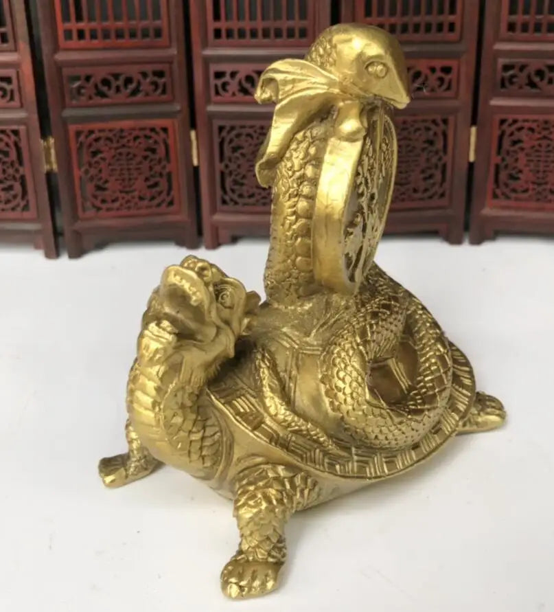 China brass Dragon turtle snake wealth crafts statue