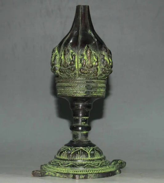 China brass Elephant God lotus candlestick crafts statue