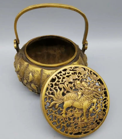 China brass Exquisite carving fish incense burner crafts statue