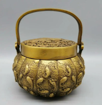 China brass Exquisite carving fish incense burner crafts statue