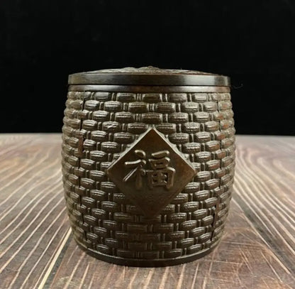 China brass FU word Tea cans crafts statue