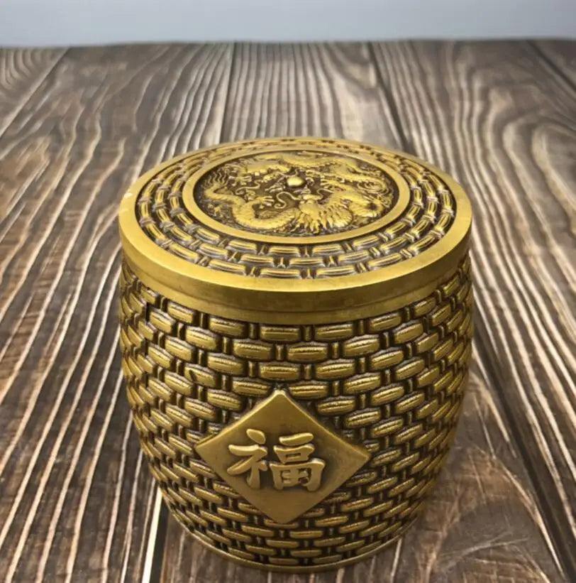 China brass FU word Tea cans crafts statue