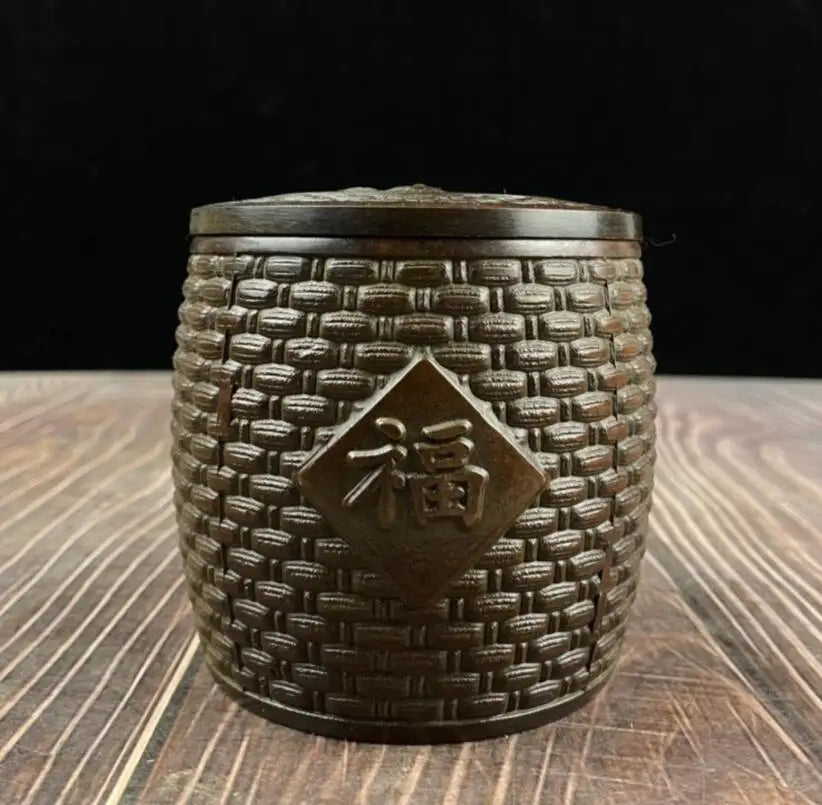 China brass FU word Tea cans crafts statue