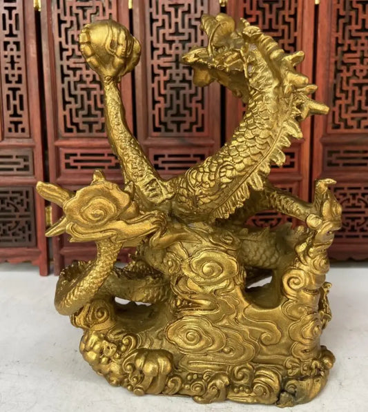 China brass Feng Shui recruit wealth dragon crafts statue