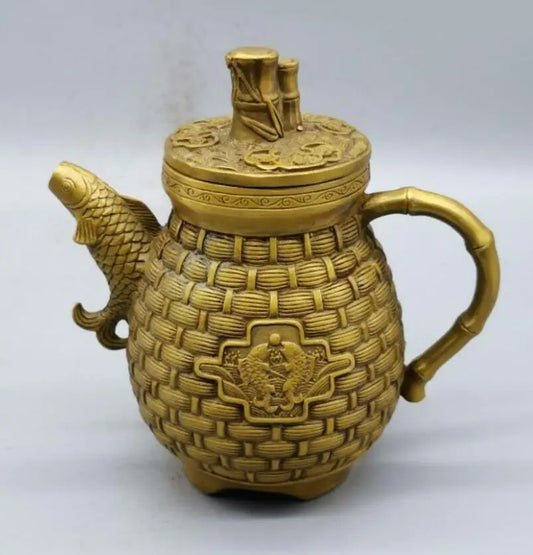 China brass Fish basket teapot crafts statue