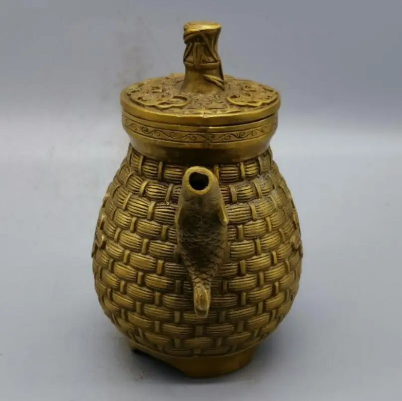 China brass Fish basket teapot crafts statue