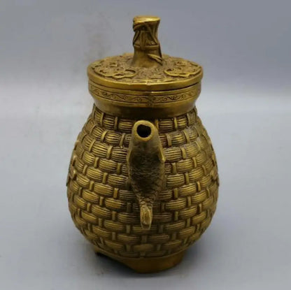 China brass Fish basket teapot crafts statue