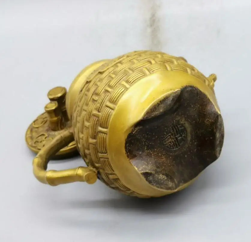 China brass Fish basket teapot crafts statue