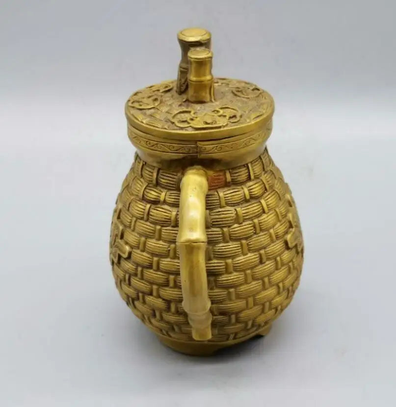 China brass Fish basket teapot crafts statue