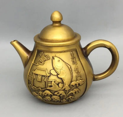 China brass Fish leaping dragon gate teapot crafte statue