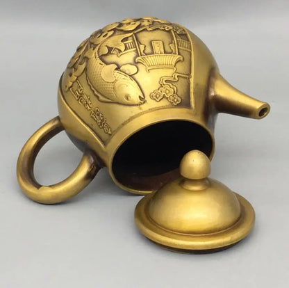 China brass Fish leaping dragon gate teapot crafte statue