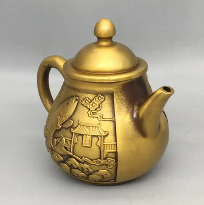 China brass Fish leaping dragon gate teapot crafte statue