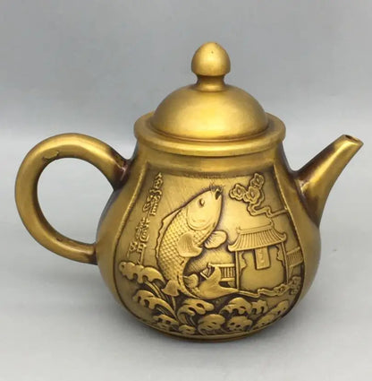China brass Fish leaping dragon gate teapot crafte statue