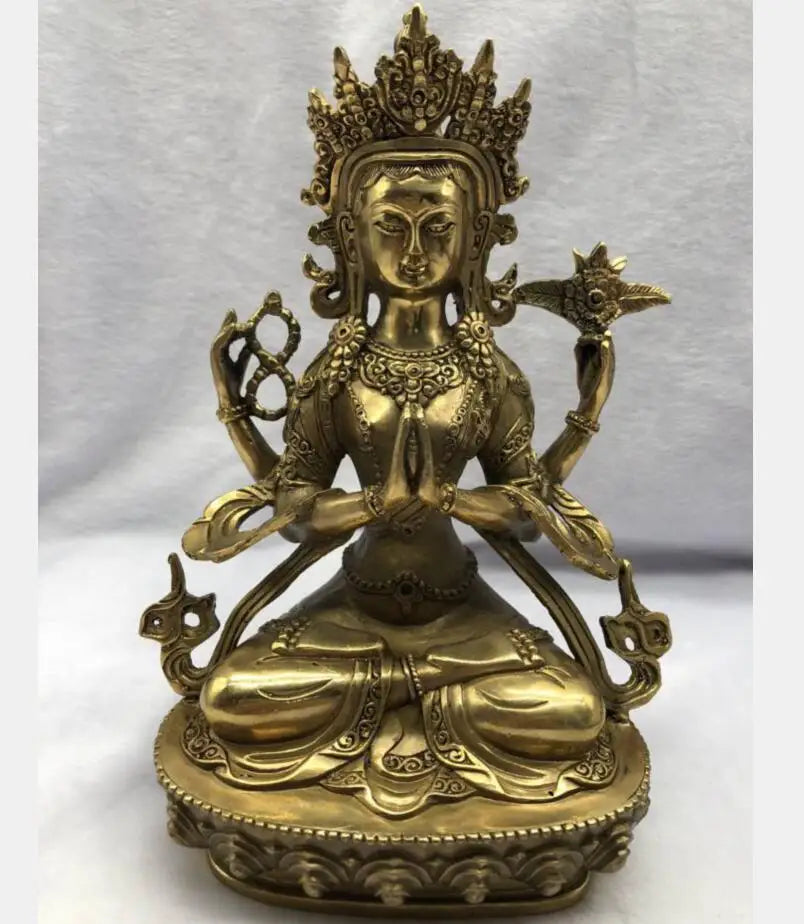 China brass Four-armed guan yin Buddha crafts statue