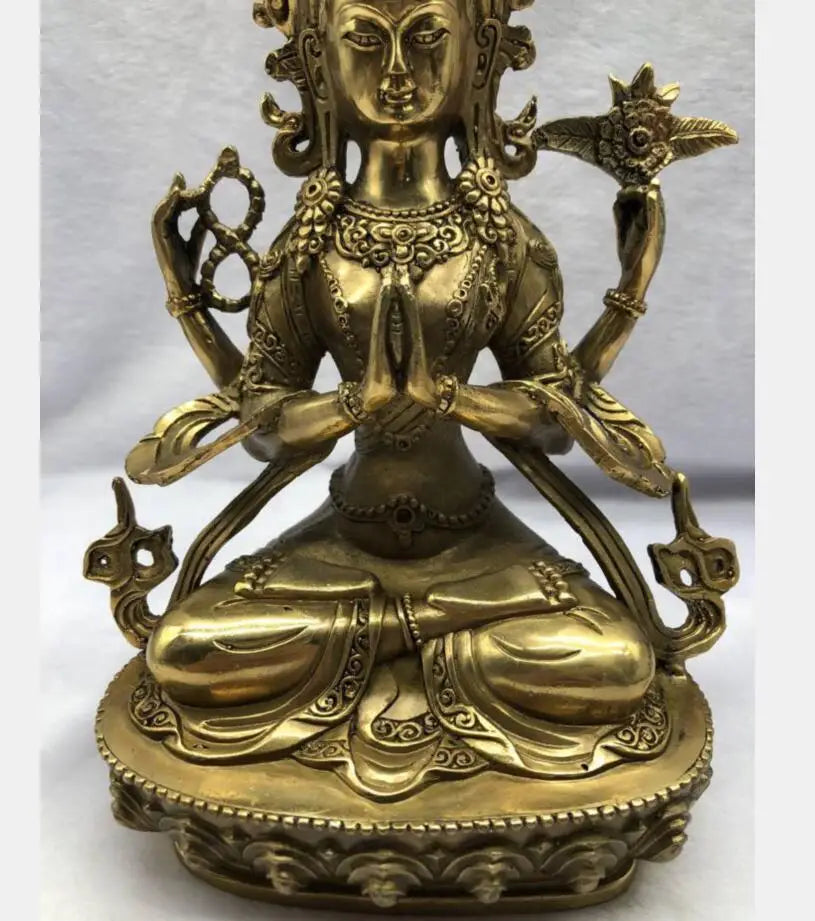 China brass Four-armed guan yin Buddha crafts statue