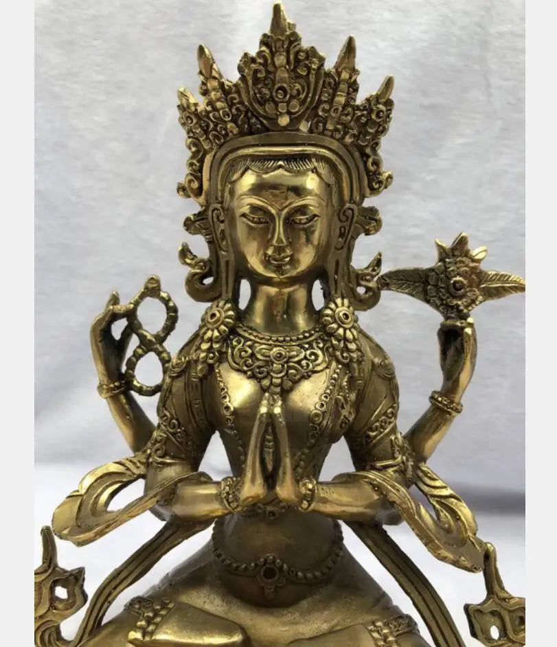 China brass Four-armed guan yin Buddha crafts statue