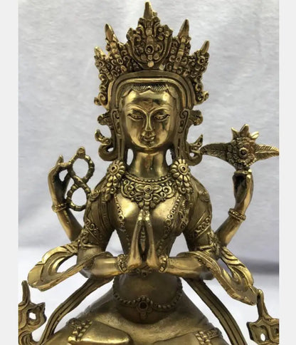 China brass Four-armed guan yin Buddha crafts statue