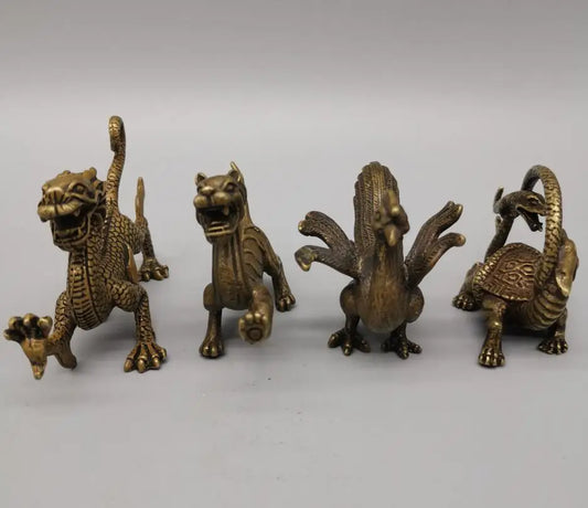 China brass Four great god beast small crafts statue