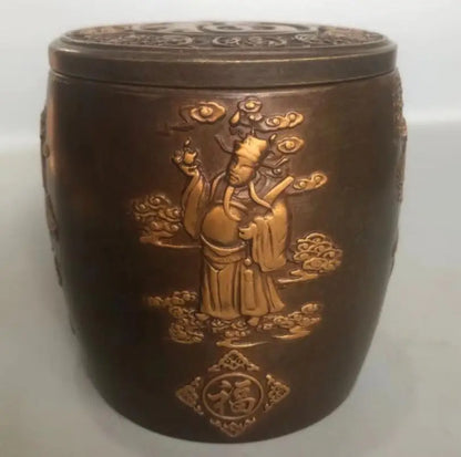 China brass Fu Lu Shou Xi tea Cans crafts statue