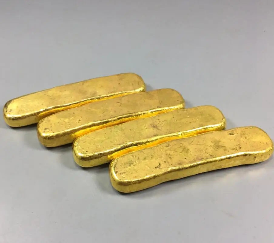 China brass Fu Lu Shou xi Imitate Gold bars crafts statue A set