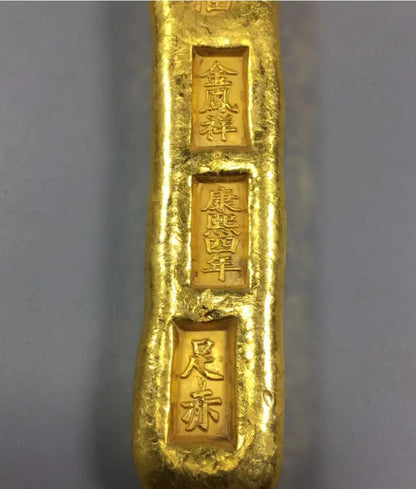 China brass Fu Lu Shou xi Imitate Gold bars crafts statue A set