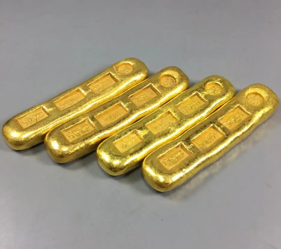 China brass Fu Lu Shou xi Imitate Gold bars crafts statue A set