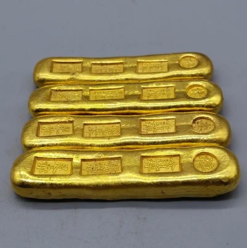 China brass Fu Lu Shou xi Imitate Gold bars crafts statue A set
