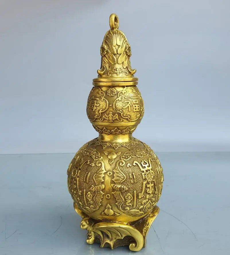 China brass Fu Shou gourd wealth crafts statue