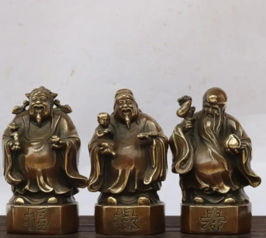 China brass Fu lu shou Three Longevity Buddha crafts statue A set