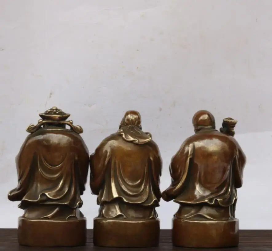 China brass Fu lu shou Three Longevity Buddha crafts statue A set