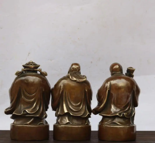 China brass Fu lu shou Three Longevity Buddha crafts statue A set