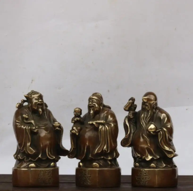 China brass Fu lu shou Three Longevity Buddha crafts statue A set