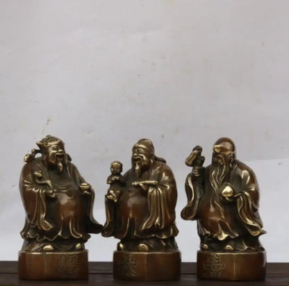 China brass Fu lu shou Three Longevity Buddha crafts statue A set