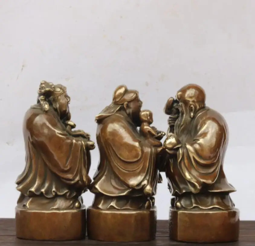 China brass Fu lu shou Three Longevity Buddha crafts statue A set