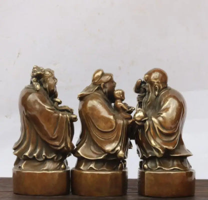 China brass Fu lu shou Three Longevity Buddha crafts statue A set