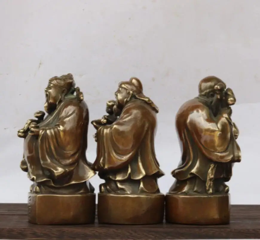 China brass Fu lu shou Three Longevity Buddha crafts statue A set