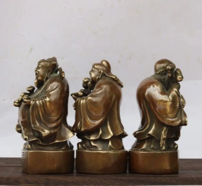 China brass Fu lu shou Three Longevity Buddha crafts statue A set