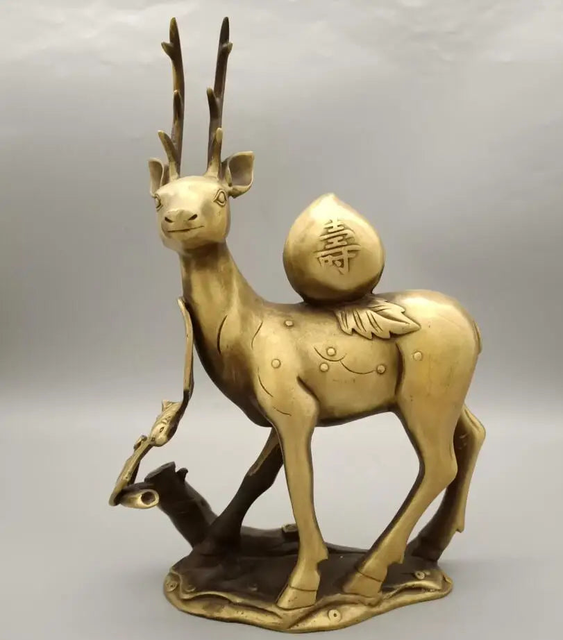 China brass Fu lu shou deer crafts statue