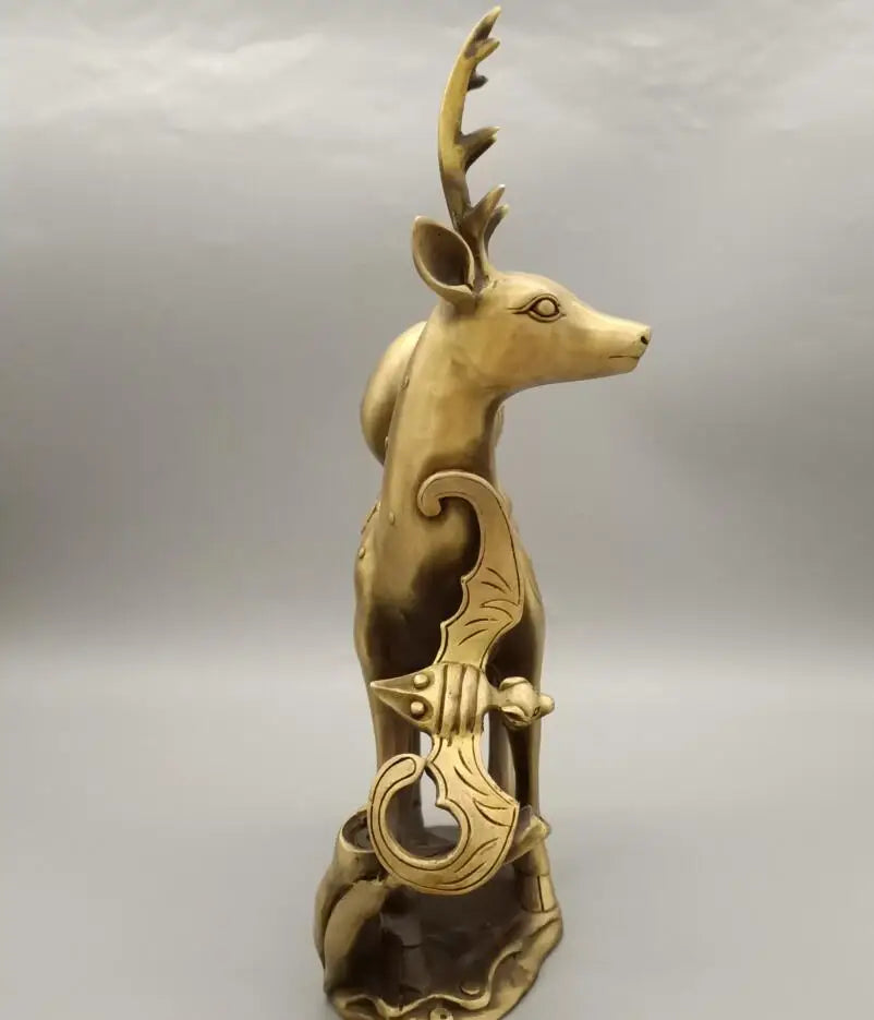 China brass Fu lu shou deer crafts statue